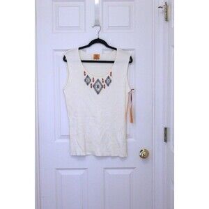 Ruby Rd Woman Off White Tank Top with Beaded Design 3X